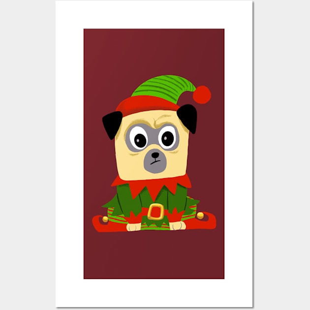 Christmas is coming, pug dressed up as elf Wall Art by chillstudio